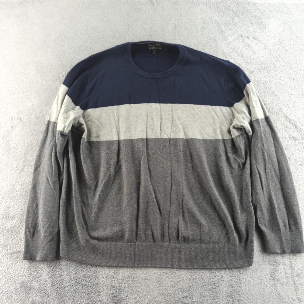 Banana Republic Sweater Mens XL Blue Gray Stripe Silk‎ Cashmere Blend Pullover